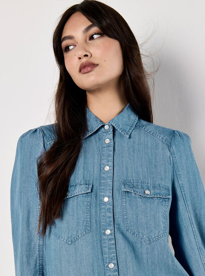 Balloon Sleeve Denim Shirt
