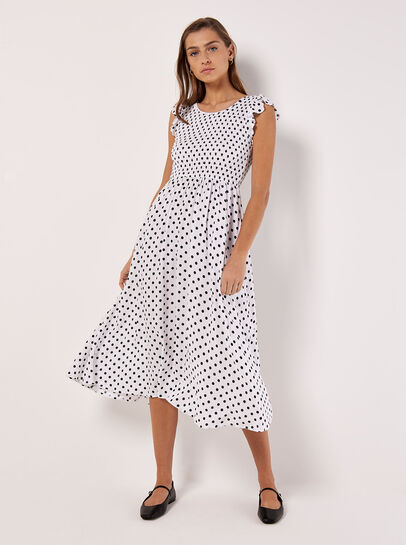 Polka Dot Smocked Midi Dress