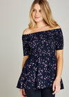 Navy Smock Butterfly Bardot Top, Navy, large