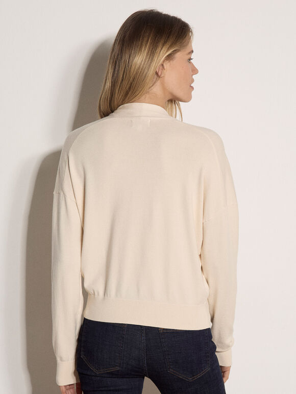 Soft Fine Knit Wrap Jumper, Stone, large
