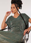 Plisse V Neck Dress, Green, large