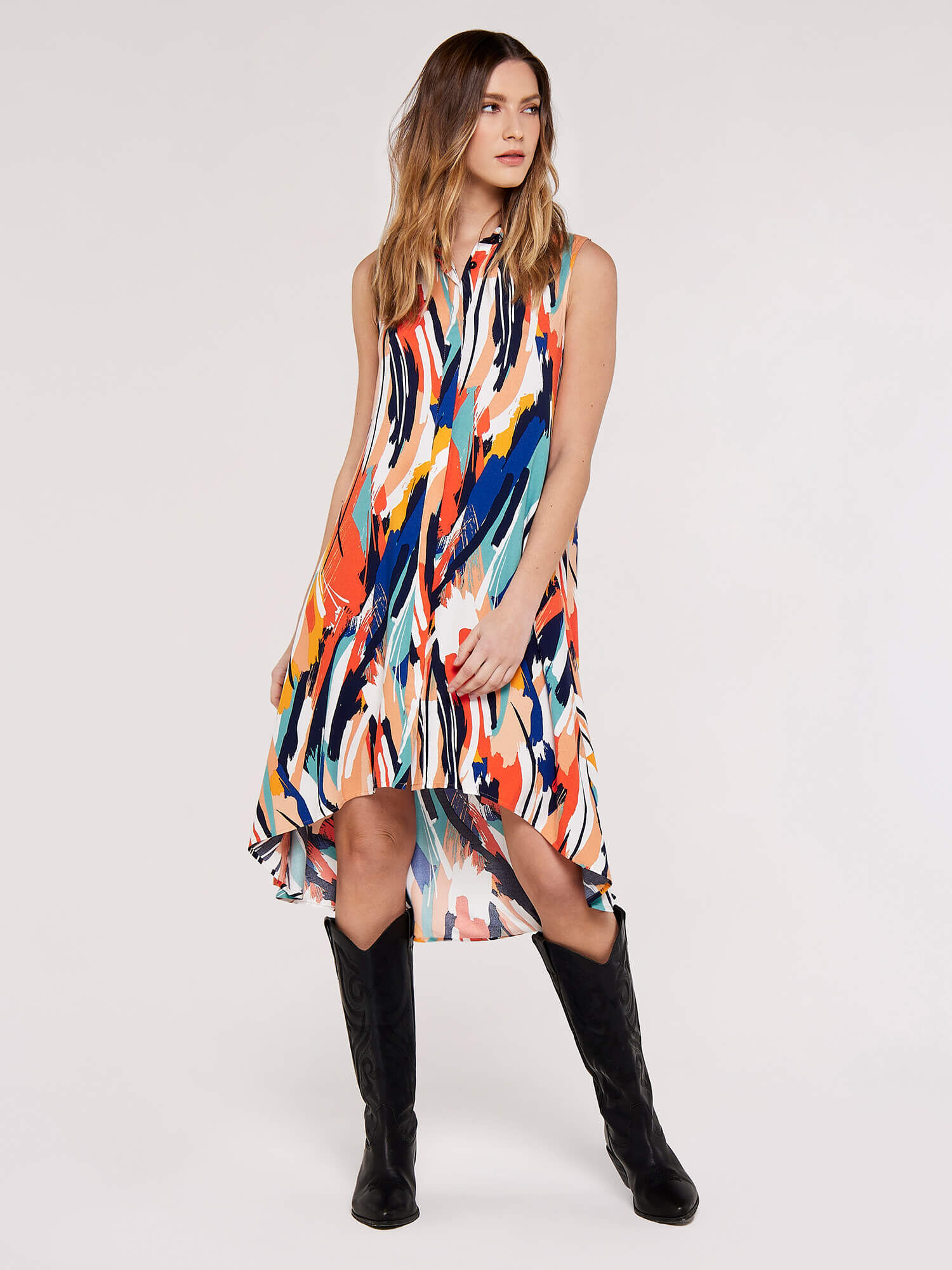 High Low Shirt Mini Dress Apricot Clothing