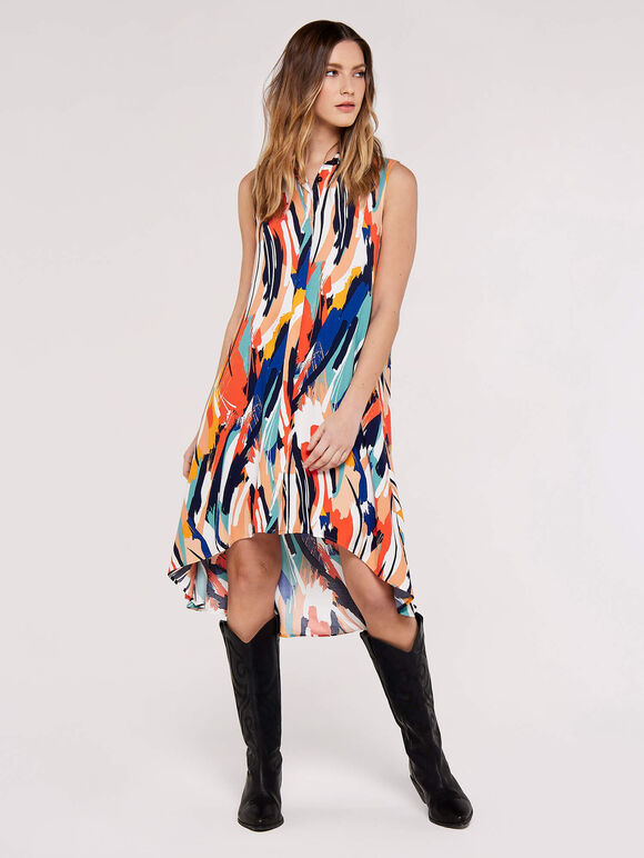 High-Low Shirt Mini Dress, Blue, large