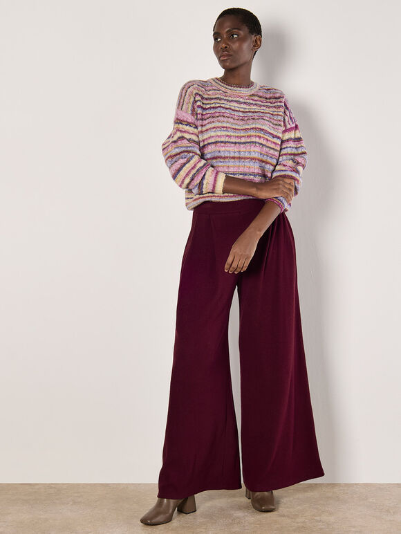 Multicoloured Stripe Aran Jumper, Pink, large