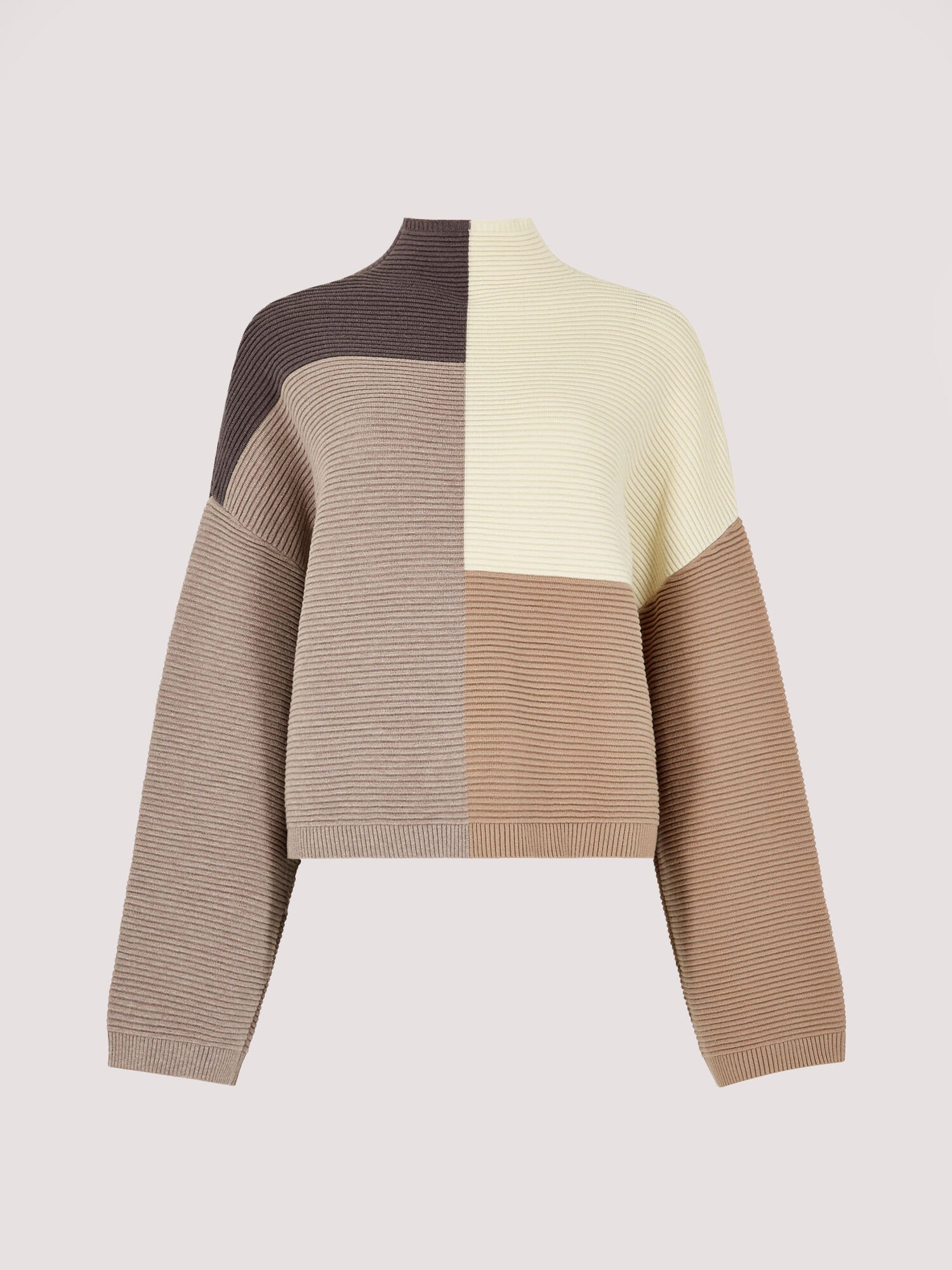 Colour Block Ribbed Mock Neck Jumper Apricot Clothing