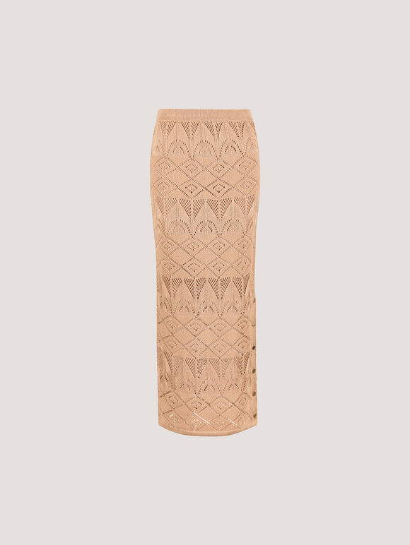 Pointelle Knit Maxi Skirt, Stone, large