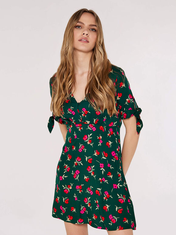 Bow Detail Mini Dress, Green, large