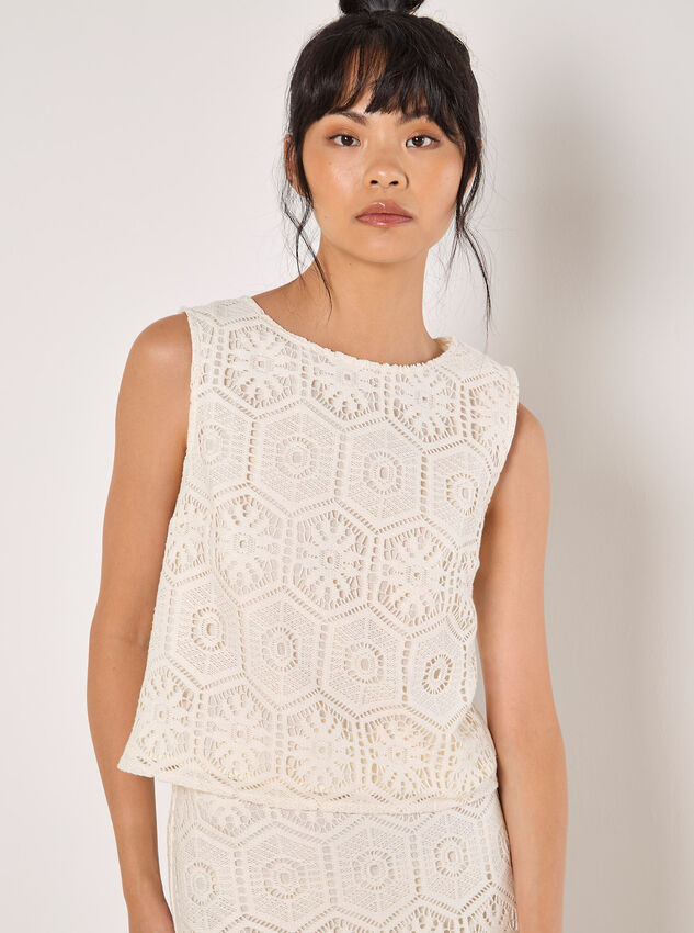 Crochet Lace Tile Shell Top, White, large