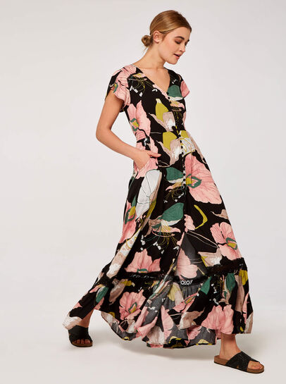 Graphic Floral Print Maxi Dress