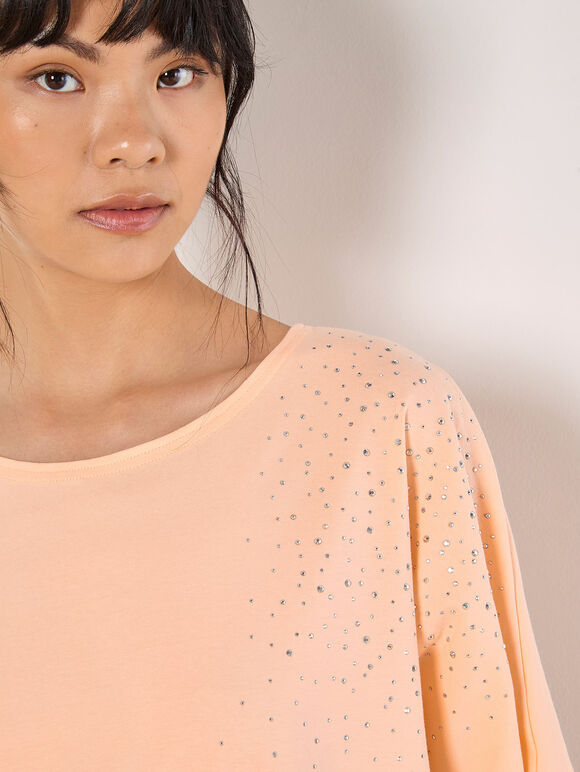 Sparkle Stud Oversized T-Shirt, Peach, large