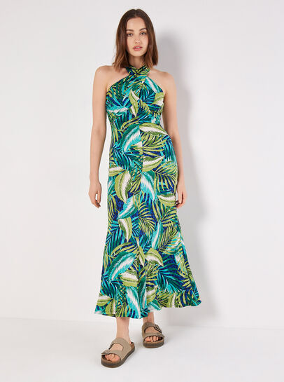 Painterly Tropical Jersey Maxi Dress