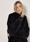 Fleece Waterfall Hooded Cardigan, Black, large