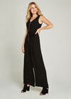 Black Zipper Belted Jumpsuit, Black, large