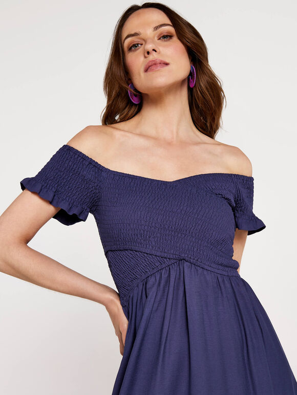 Cross Over Slit Dress, Blue, large