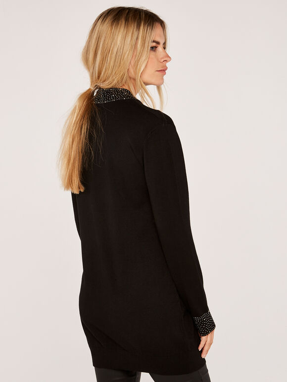 Studded Neck & Cuff Jumper, Black, large