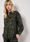 Linen Mix Leaf Print Shirt, Khaki, large