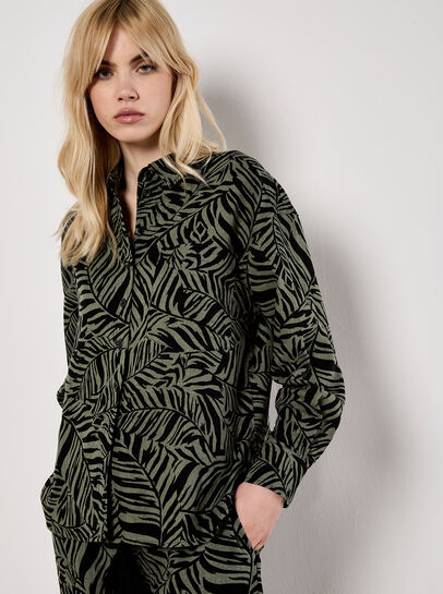 Linen Mix Leaf Print Shirt