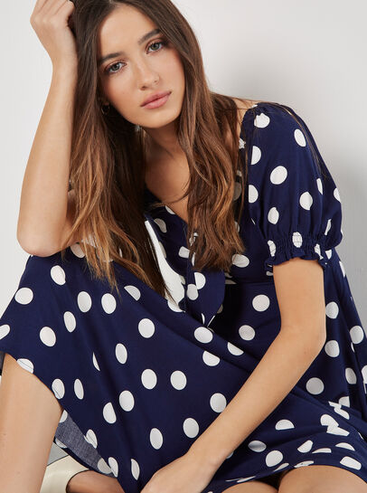 Polka Dot Bow Detail Midi Dress