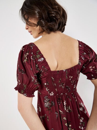 Botanical Floral Smocked Mini Dress
