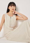 Linen Blend Zip Maxi Dress, Stone, large