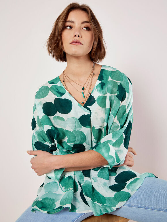 Paint Circles Print Top, Green, large