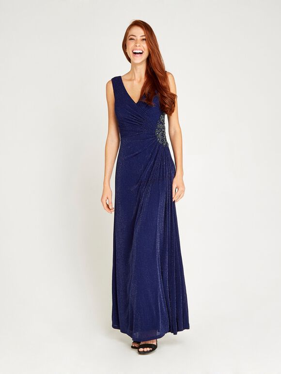 Lurex Applique Maxi Dress, Navy, large