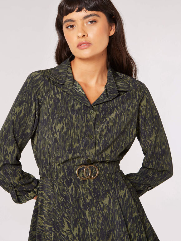 Textured Print Hanky Hem Belted Top, Green, large