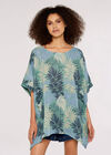 Tropical  Oversized Top, Aqua - Turquoise, large
