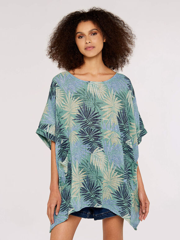 Tropical  Oversized Top, Aqua - Turquoise, large