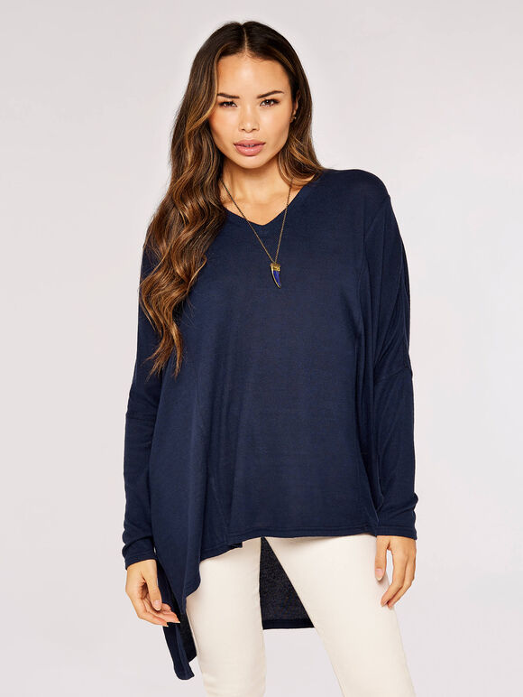 Oversized Soft Touch Top, Navy, large