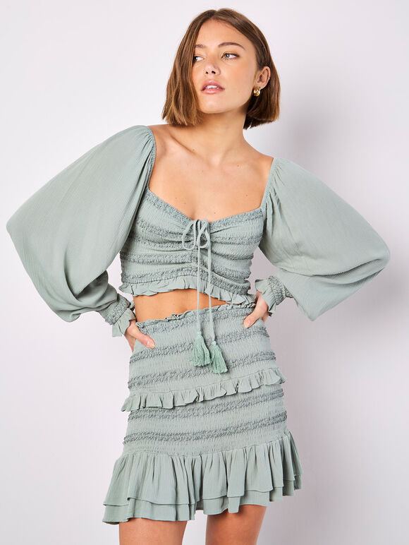 Smocked Crop Top, Mint, large