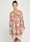 Retro Daisy Crochet Bardot Dress, Orange, large