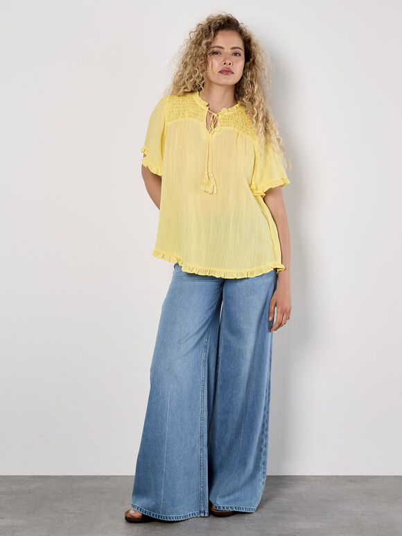 Smocked Ruffle Top, Yellow, large