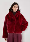 Faux Fur Short Coat, Burgundy, large
