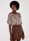 Leopard Oversized Tee Satin Top, Pink, large