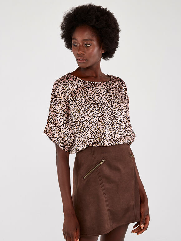Leopard Oversized Tee Satin Top | Apricot Clothing