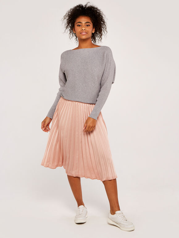 Boat Neck Batwing Jumper, Light Grey / Silver, large