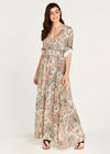 Retro Floral Smock Maxi Dress, Khaki, large