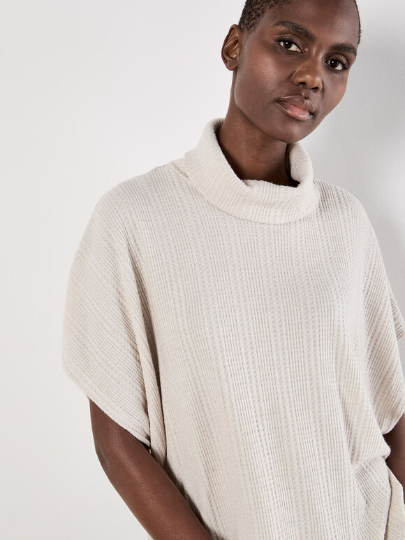 Waffle Knit Batwing Top, Cream, large