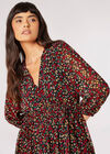 Ditsy Floral Ruched Mini Dress, Black, large