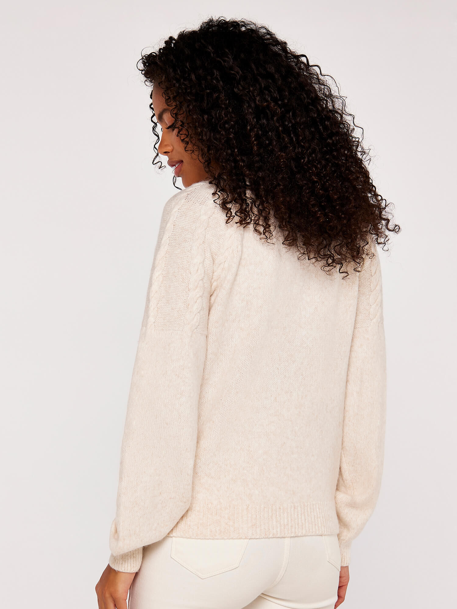 Pearl Embellished Cable Knit Jumper Apricot Clothing