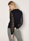 Lace Sleeve Jumper, Black, large