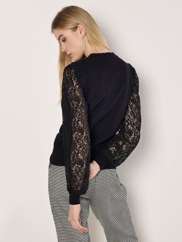 Lace Sleeve Jumper, Black, large