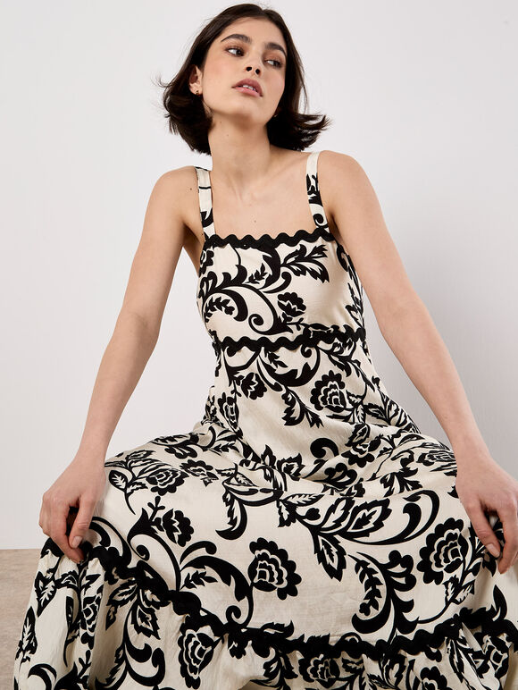 Monochrome Sarasa Floral Maxi Dress, Cream, large