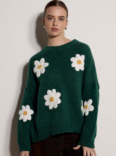Chunky Knit Flower Applique Jumper