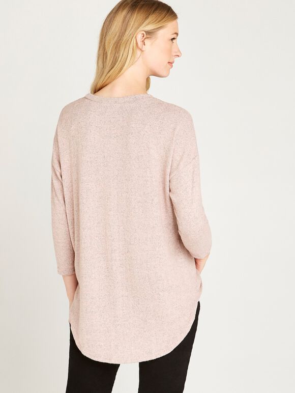 Marl Round Hem Top, Pink, large