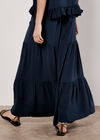 Wide Leg Tiered Trousers, Navy, large