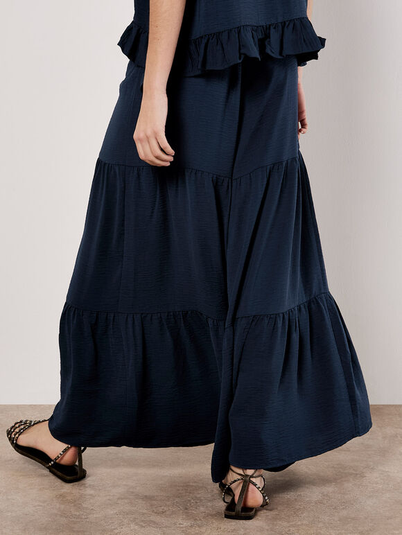 Wide Leg Tiered Trousers, Navy, large