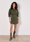 Fitted Twill Shirt Mini Dress, Khaki, large