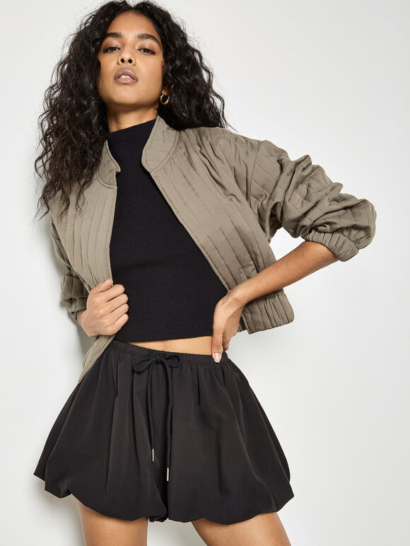 Bubble Hem Mini Shorts, Black, large